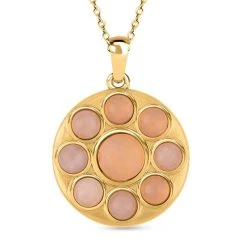 Rosenquarz Halskette Ca. 50 Cm Reiner Edelstahl IP-Gelbbeschichtung Ca. 5.00 Ct