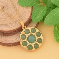 Grüner Aventurin Halskette Ca. 50 Cm Edelstahlca. 5.00 Ct, Goldfarben -Schmuck Shoplc 7326530 1