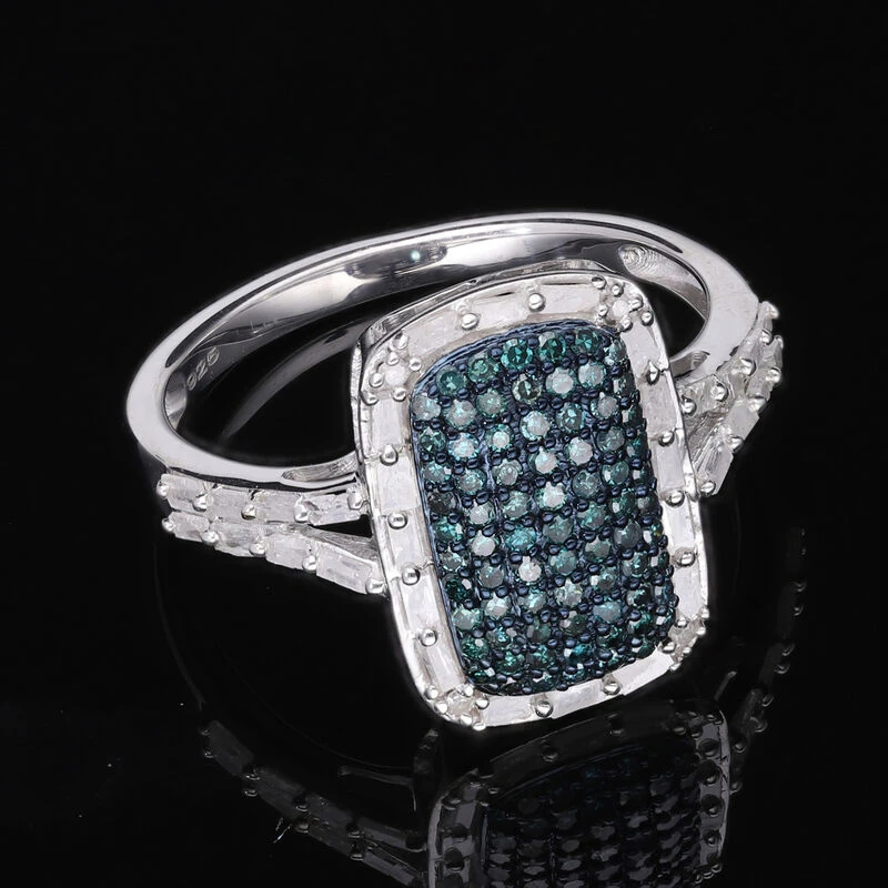 Blauer Diamant Und Weißer Diamant Ring, 925 Silber Platiniert (Größe 16.00) Ca. 1.00 Ct 4 Blauer Diamant Und Weißer Diamant Ring, 925 Silber Platiniert (Größe 16.00) Ca. 1.00 Ct – Bild 2