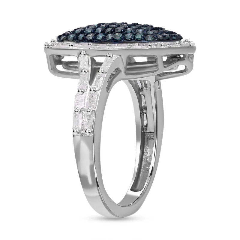 Blauer Diamant Und Weißer Diamant Ring, 925 Silber Platiniert (Größe 16.00) Ca. 1.00 Ct 6 Blauer Diamant Und Weißer Diamant Ring, 925 Silber Platiniert (Größe 16.00) Ca. 1.00 Ct – Bild 4