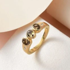 Natürlicher Goldener Tansanit, Weißer Zirkon Ring, 925 Silber Vergoldet (Größe 19.00) Ca. 1.12 Ct -Schmuck Shoplc 7327573 1