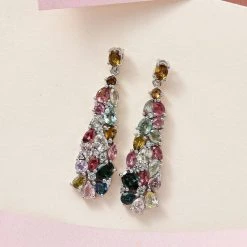 Natürliche Mehrfarbige-Turmalin Ohrringe, 925 Silber Platiniert Ca. 5.36 Ct -Schmuck Shoplc 7327874 1