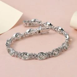 Prasiolith, Weißes Zirkon Armband, Ca. 19 Cm, 925 Silber Platiniert Ca. 20.99 Ct 8 Prasiolith, Weißes Zirkon Armband, Ca. 19 Cm, 925 Silber Platiniert Ca. 20.99 Ct -Schmuck Shoplc 7327924 1