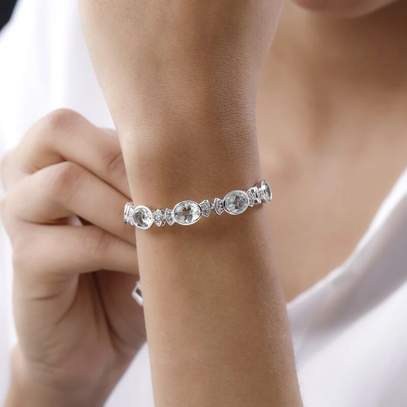 Prasiolith, Weißes Zirkon Armband, Ca. 19 Cm, 925 Silber Platiniert Ca. 20.99 Ct 5 Prasiolith, Weißes Zirkon Armband, Ca. 19 Cm, 925 Silber Platiniert Ca. 20.99 Ct – Bild 3