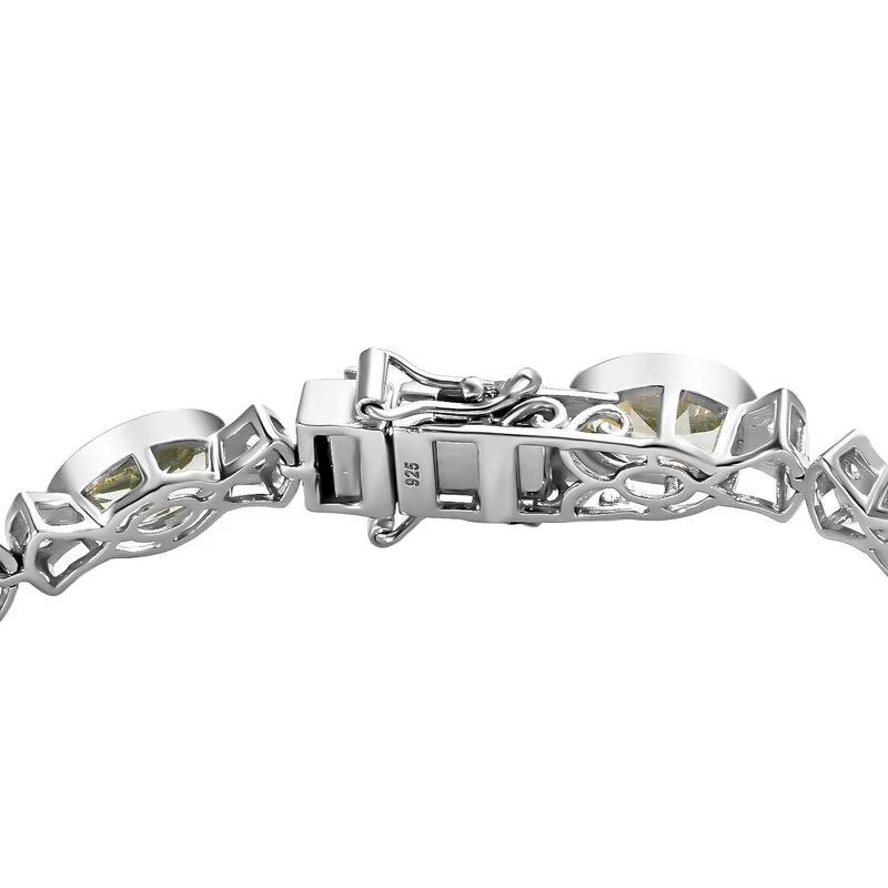 Prasiolith, Weißes Zirkon Armband, Ca. 19 Cm, 925 Silber Platiniert Ca. 20.99 Ct 6 Prasiolith, Weißes Zirkon Armband, Ca. 19 Cm, 925 Silber Platiniert Ca. 20.99 Ct – Bild 4