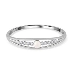 Weißer Zirkonia, Weiße Muschelkernperle Armreif Ca. 18 Cmca. 0.50 Ct