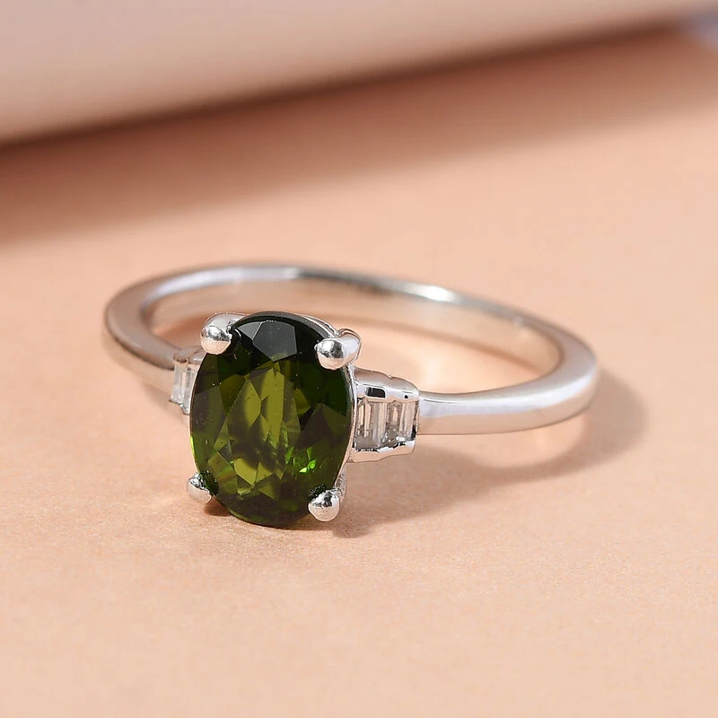 Natürlicher Chromdiopsid Und Zirkon Ring 925 Silber Platiniert (Größe 16.00) Ca. 1,40 Ct 4 Natürlicher Chromdiopsid Und Zirkon Ring 925 Silber Platiniert (Größe 16.00) Ca. 1,40 Ct – Bild 2