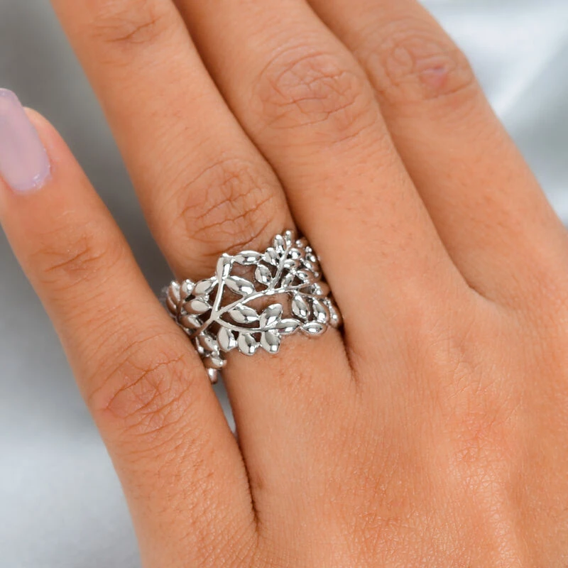 Blatt Ring 925 Silber Platiniert (Größe 16.00) 5 Blatt Ring 925 Silber Platiniert (Größe 16.00) – Bild 3