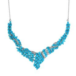 Amerikanisches, Natürliches Sleeping Beauty Türkis Collier, Ca. 45 Cm, 925 Silber Platiniert Ca. 18.48 Ct