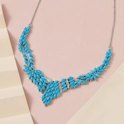 Amerikanisches, Natürliches Sleeping Beauty Türkis Collier, Ca. 45 Cm, 925 Silber Platiniert Ca. 18.48 Ct -Schmuck Shoplc 7340213 2