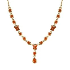 Salamanca Feueropal Halskette, Ca. 45 Cm, 925 Silber Vergoldet, Ca. 2.22 Ct