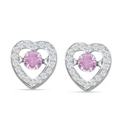 Rosa Und Weiße Zirkonia Ohrringe In Herzform, 925 Silber Rhodiniert, Ca. 1.50 Ct