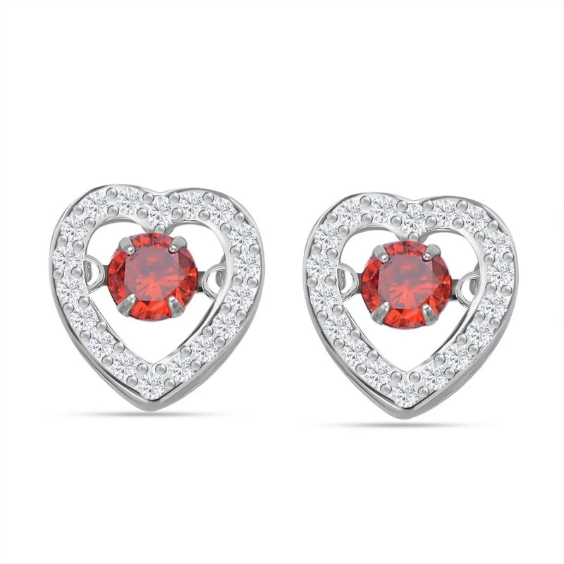 Rote Und Weiße Zirkonia Ohrringe In Herzform, 925 Silber Rhodiniert, Ca. 1.50 Ct 3 Rote Und Weiße Zirkonia Ohrringe In Herzform, 925 Silber Rhodiniert, Ca. 1.50 Ct