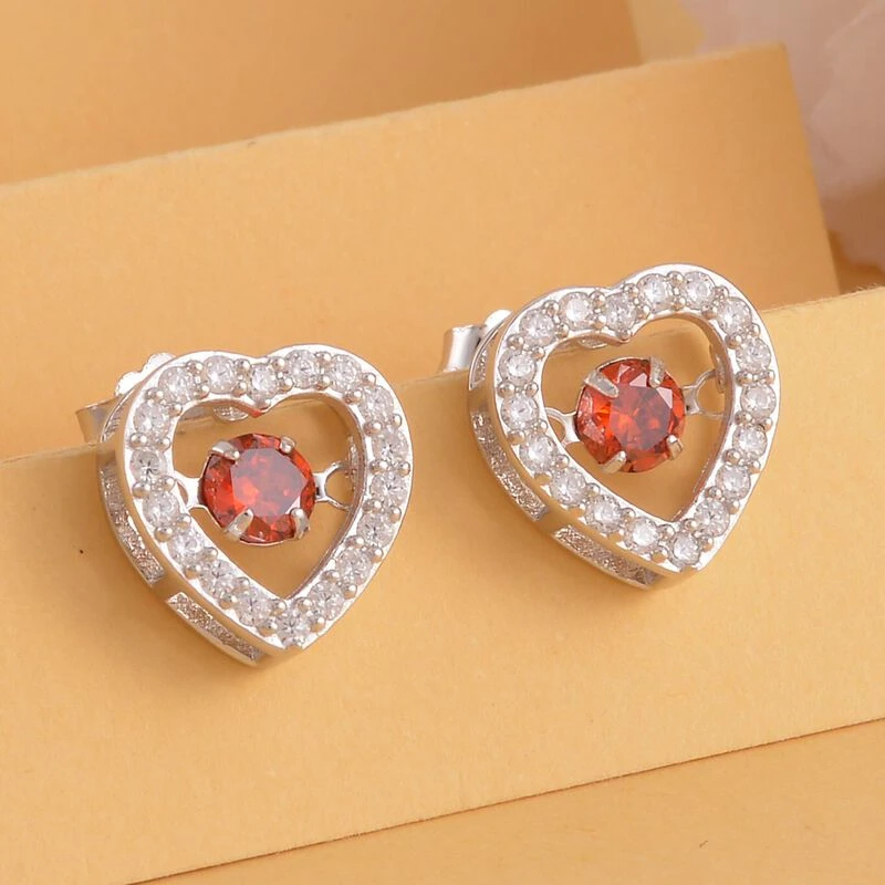 Rote Und Weiße Zirkonia Ohrringe In Herzform, 925 Silber Rhodiniert, Ca. 1.50 Ct 4 Rote Und Weiße Zirkonia Ohrringe In Herzform, 925 Silber Rhodiniert, Ca. 1.50 Ct – Bild 2