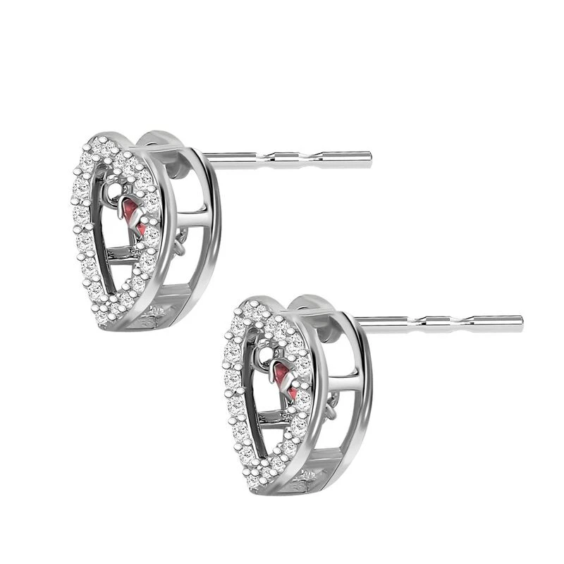 Rote Und Weiße Zirkonia Ohrringe In Herzform, 925 Silber Rhodiniert, Ca. 1.50 Ct 6 Rote Und Weiße Zirkonia Ohrringe In Herzform, 925 Silber Rhodiniert, Ca. 1.50 Ct – Bild 4