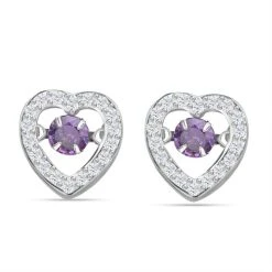 Lila Und Weiße Zirkonia Ohrringe In Herzform, 925 Silber Rhodiniert, Ca. 1.50 Ct