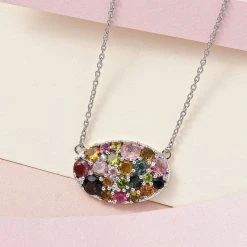 Natürliche Mehrfarbige-Turmalin Halskette, Ca. 50 Cm 925 Silber Platiniert Ca. 4.21 Ct -Schmuck Shoplc 7343796 2