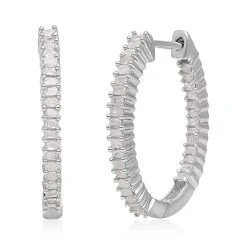 Weißer Diamant Ohrringe 925 Silber Platiniert Ca. 0.50 Ct