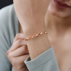 AA Feueropal, Weißes Zirkon Armband, Ca. 20 Cm, 925 Silber Vergoldet Ca. 4.07 Ct -Schmuck Shoplc 7364150 2