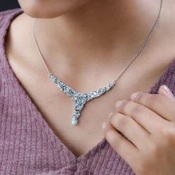 Paraiba-Apatit Collier, Ca. 45 Cm, 925 Silber Platiniert Ca. 7.46 Ct -Schmuck Shoplc 7365874 1