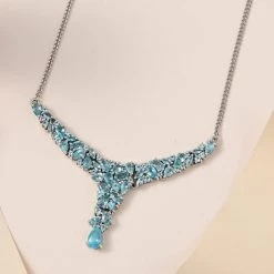 Paraiba-Apatit Collier, Ca. 45 Cm, 925 Silber Platiniert Ca. 7.46 Ct -Schmuck Shoplc 7365874 2