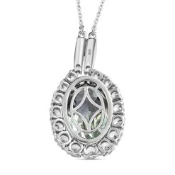 Prasiolith, Weißer Zirkon Anhänger Mit Kette Im Set, Ca. 50 Cm, 925 Silber Platiniert Ca. 15.10 Ct -Schmuck Shoplc 7371083 4