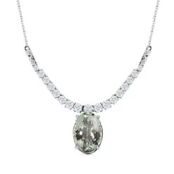 Prasiolith, Weißer Zirkon Anhänger Mit Kette Im Set, Ca. 50 Cm, 925 Silber Platiniert Ca. 15.10 Ct -Schmuck Shoplc 7371083 5