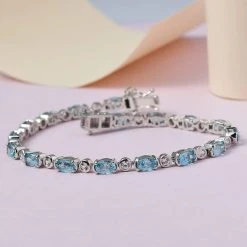 Kambodschanisches, Blaues Und Weißes Zirkon Armband, Ca. 19 Cm, 925 Silber Platiniert Ca. 12.69 Ct -Schmuck Shoplc 7372756 1