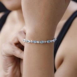 Kambodschanisches, Blaues Und Weißes Zirkon Armband, Ca. 19 Cm, 925 Silber Platiniert Ca. 12.69 Ct -Schmuck Shoplc 7372756 2