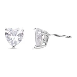 Weiße Zirkonia Herz Ohrstecker, 925 Silber Rhodiniert Ca. 5.70 Ct