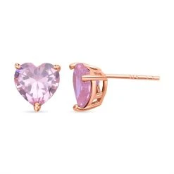 Rosa Zirkonia Herz Ohrstecker, 925 Silber Rosévergoldet Ca. 5.70 Ct