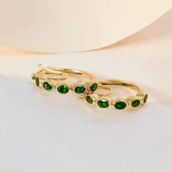 Natürliche Chromdiopsid Creolen, 925 Silber Vergoldet Ca. 2.00 Ct -Schmuck Shoplc 7380119 1