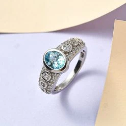 Kambodschanischer, Blauer Zirkon, Weißer Zirkon Ring, 925 Silber Platiniert (Größe 18.00) Ca. 2.68 Ct -Schmuck Shoplc 7380755 1