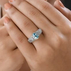 Kambodschanischer, Blauer Zirkon, Weißer Zirkon Ring, 925 Silber Platiniert (Größe 18.00) Ca. 2.68 Ct -Schmuck Shoplc 7380755 2