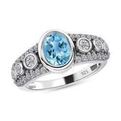 Kambodschanischer, Blauer Zirkon, Weißer Zirkon Ring, 925 Silber Platiniert (Größe 18.00) Ca. 2.68 Ct -Schmuck Shoplc 7380755 3