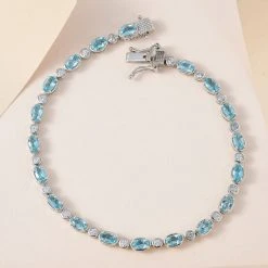Paraiba-Apatit, Weißes Zirkon Armband, Ca. 19 Cm, 925 Silber Platiniert Ca. 5.05 Ct -Schmuck Shoplc 7382004 1