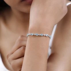 Paraiba-Apatit, Weißes Zirkon Armband, Ca. 20 Cm, 925 Silber Platiniert Ca. 5.32 Ct -Schmuck Shoplc 7382006 2