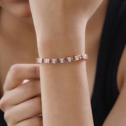 Afrikanischer Rubin (Fissure Gefüllt), Weißer Zirkon Armband Ca. 19 Cm 925 Silber Gelbgold Vermeil Ca. 8.45 Ct -Schmuck Shoplc 7383439 2