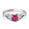 Afrikanischer Rubin (Fissure Gefüllt), Weißer Zirkon Ring, 925 Silber Platiniert (Größe 19.00) Ca. 1.50 Ct -Schmuck Shoplc 7384173
