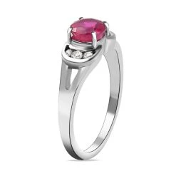 Afrikanischer Rubin (Fissure Gefüllt), Weißer Zirkon Ring, 925 Silber Platiniert (Größe 19.00) Ca. 1.50 Ct -Schmuck Shoplc 7384173 4