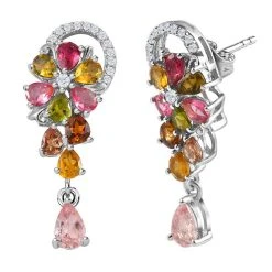 Natürlicher Mehrfarbige Turmalin Ohrringe, 925 Silber Platiniert Ca. 3.58 Ct -Schmuck Shoplc 7384505 3