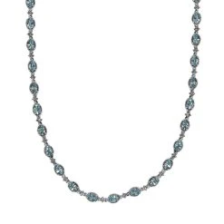 Kambodschanische, Blaue Und Weiße Zirkon Halskette, Ca. 50 Cm, 925 Silber Platiniert Ca. 24.71 Ct