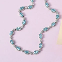 Kambodschanische, Blaue Und Weiße Zirkon Halskette, Ca. 50 Cm, 925 Silber Platiniert Ca. 24.71 Ct -Schmuck Shoplc 7384559 2