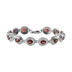 Rotes Granat Armband, Ca. 20 Cm, Edelstahl Ca. 10,93 Ct