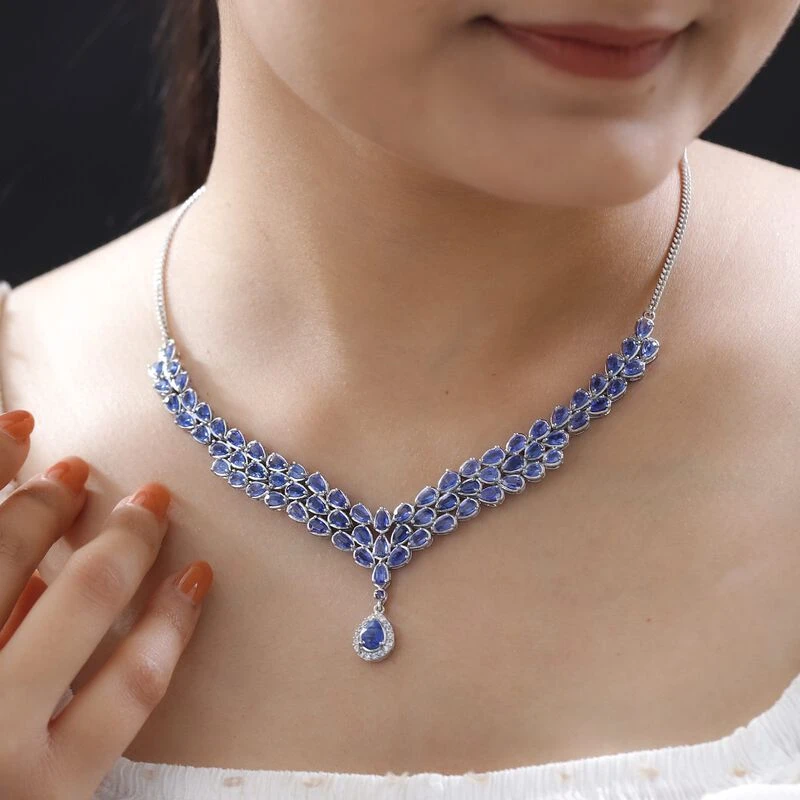 Kaschmir Kyanit Collier, Ca. 45 Cm, 925 Silber Platiniert Ca. 18.36 Ct 4 Kaschmir Kyanit Collier, Ca. 45 Cm, 925 Silber Platiniert Ca. 18.36 Ct – Bild 2