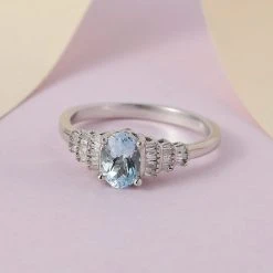 Espirito Santo Aquamarin Und Weißer Diamant Ring, 925 Silber Platiniert (Größe 17.00) Ca. 0,84 Ct -Schmuck Shoplc 7385528 1