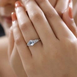 Espirito Santo Aquamarin Und Weißer Diamant Ring, 925 Silber Platiniert (Größe 17.00) Ca. 0,84 Ct -Schmuck Shoplc 7385528 2