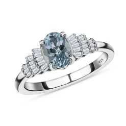 Espirito Santo Aquamarin Und Weißer Diamant Ring, 925 Silber Platiniert (Größe 17.00) Ca. 0,84 Ct -Schmuck Shoplc 7385528 3