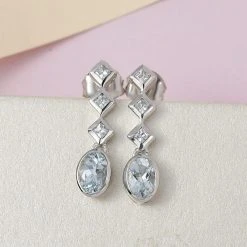 Espirito Santo Aquamarin Und Weiße Zirkon Ohrringe, 925 Silber Platiniert Ca. 1,09 Ct -Schmuck Shoplc 7385589 1