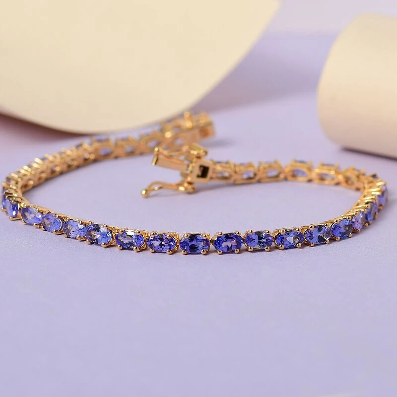 AA Tansanit Armband, Ca. 20 Cm, 925 Silber Gelbgold Vermeil Ca. 7.60 Ct 4 AA Tansanit Armband, Ca. 20 Cm, 925 Silber Gelbgold Vermeil Ca. 7.60 Ct – Bild 2